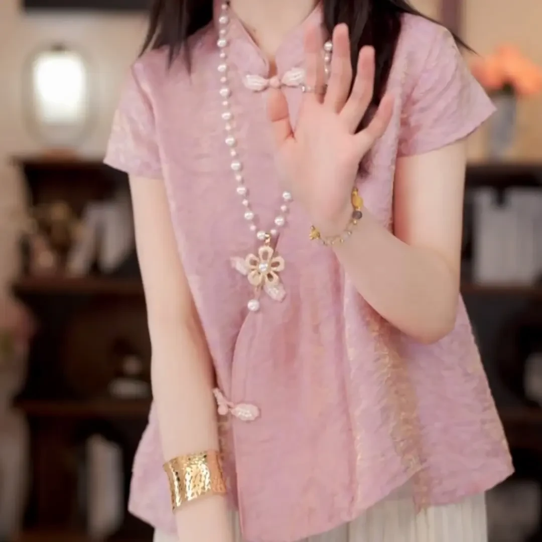 新中式立领扎染斜襟上衣2025春夏新款上衣小衫