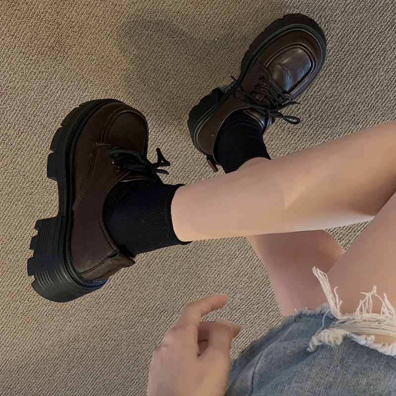 贾不假厚底增高小皮鞋女款2025秋冬新款复古英伦风乐福鞋久走不累