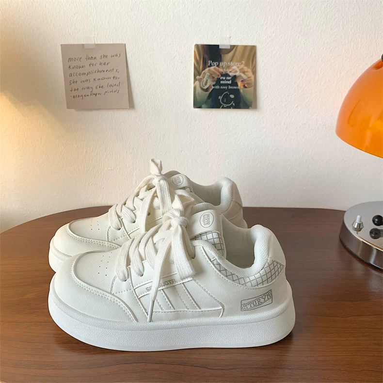 韩版少女ins厚底百搭小白鞋女2025春夏款透气休闲面包鞋运动板鞋