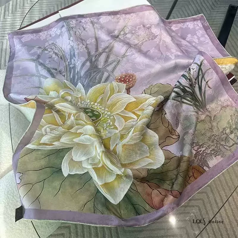 【夏荷莲心】65*65cm100%桑蚕丝18姆米非遗提花花萝丝巾