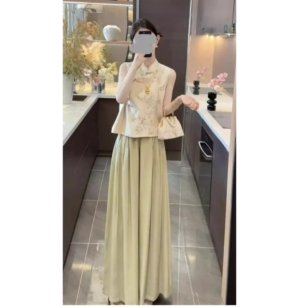 2025夏装一整套气质高级感独特超好看新中式无袖衬衫阔腿裤套装女