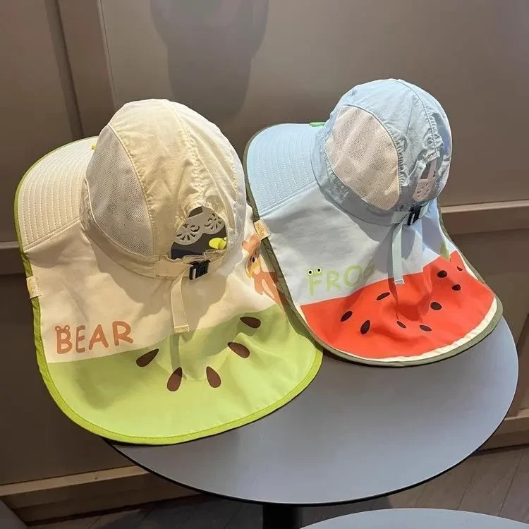 儿童夏季遮阳帽大檐女童网防晒披肩帽男宝宝沙滩渔夫帽户外太阳帽