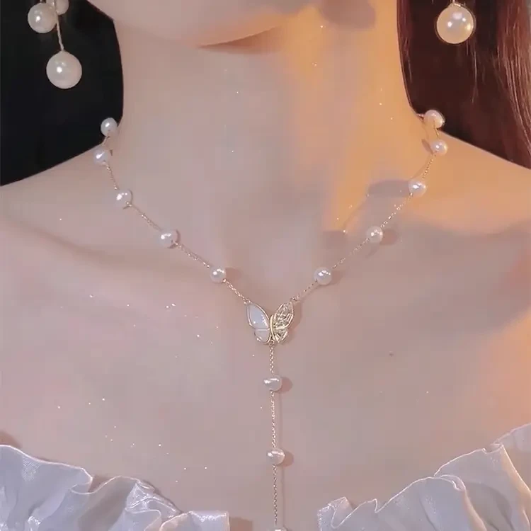 铜合金项链 超仙蝴蝶流苏项链女轻奢气质设计网感锁骨链小众简约