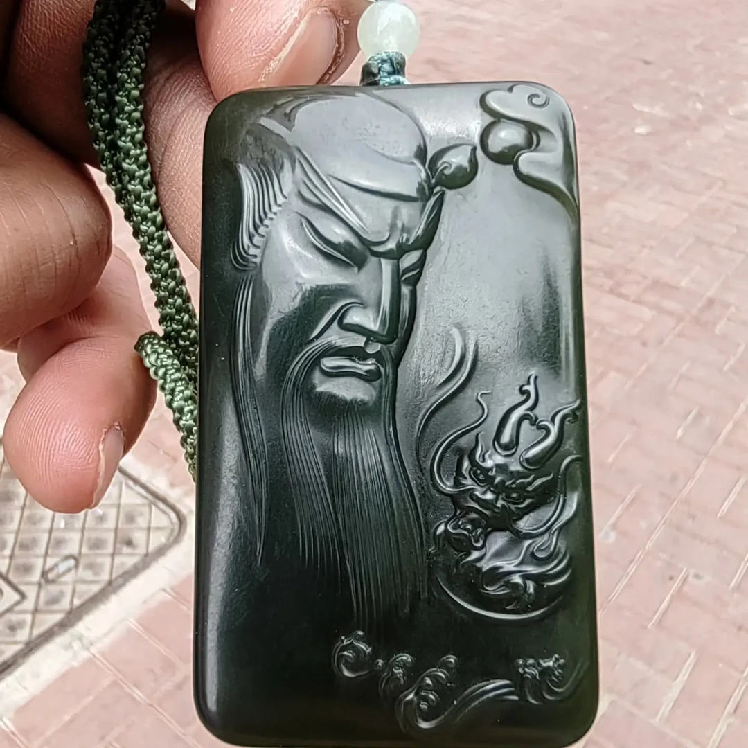 【玉汇千江】和田玉青玉关公牌吊坠