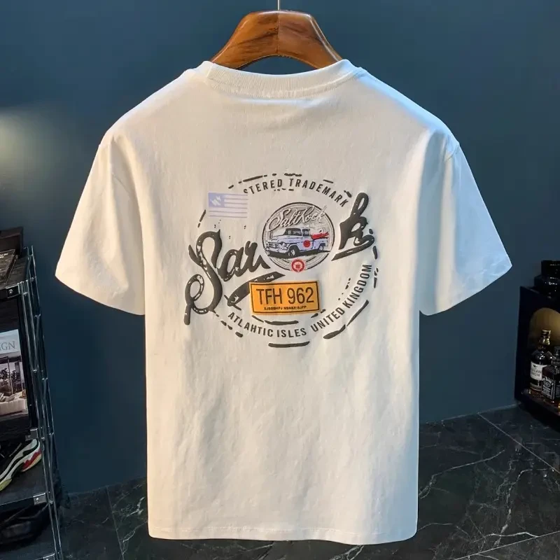 Cebrodz白色T恤男夏季新款印花t恤美式轻奢新疆棉舒适短袖T恤衫