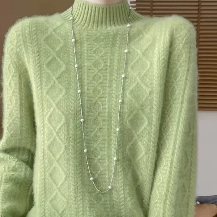 加厚衫半高领女镂空毛衣宽松打底衫针织绒衫