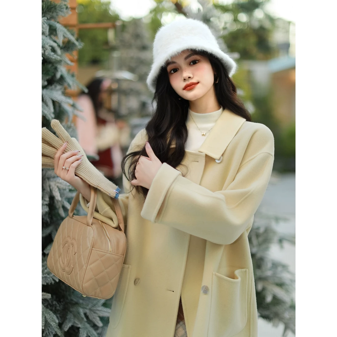 宿本双面呢大衣2024冬季新款毛呢短外套小个子1342069GW