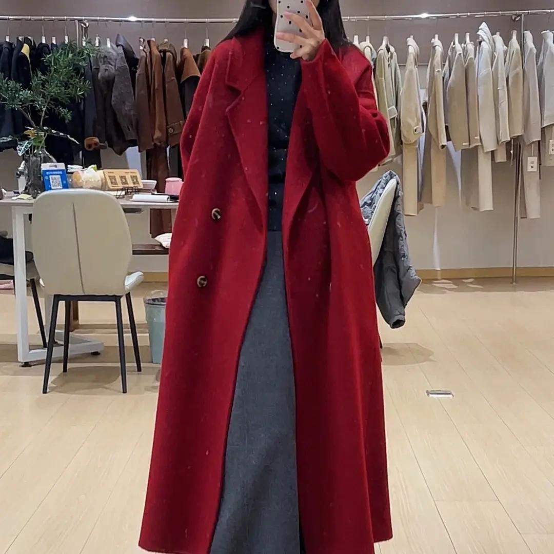 秋冬四粒扣长款双面羊毛大衣加厚保暖气质百搭
