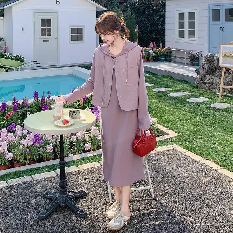 香芋紫卫衣裙马甲套装女2025超火洋气穿搭一整套休闲连衣裙两件套