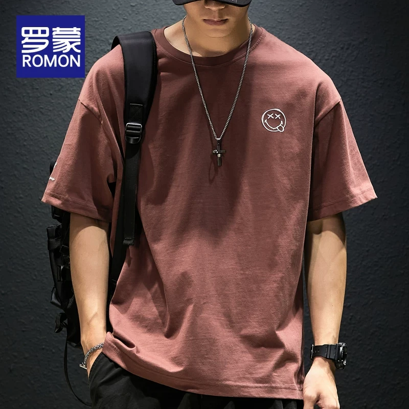 罗蒙潮牌美式重磅短袖t恤男士宽松纯棉休闲上衣夏季半袖体恤男款T
