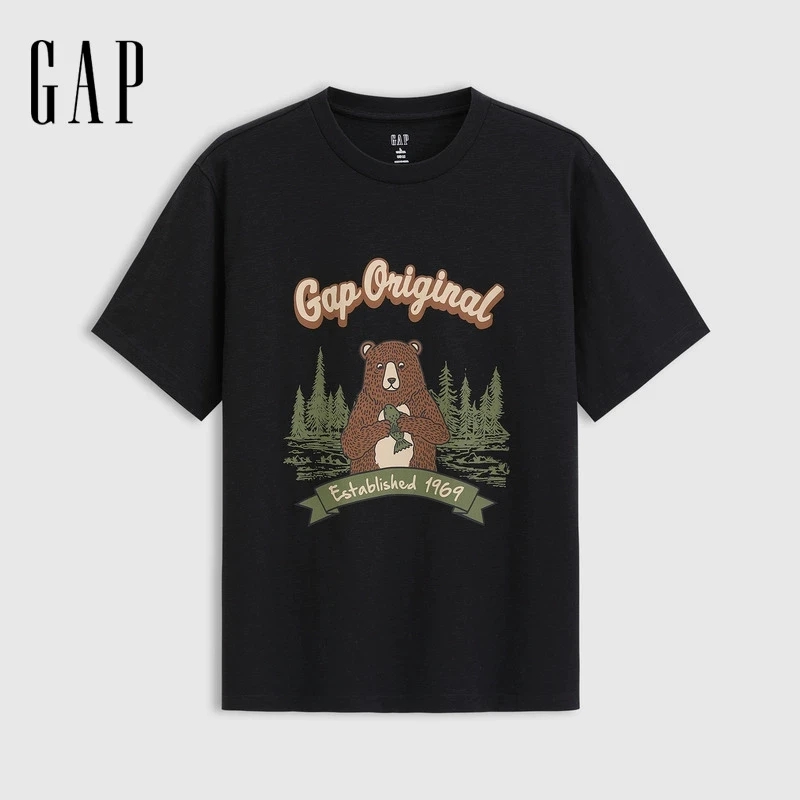 Gap男女2025春夏趣味印花圆领卡通黑白短袖T恤休闲百搭上衣723926
