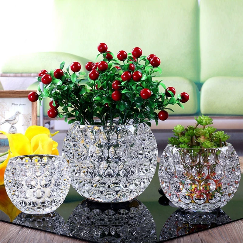 简约加厚玻璃花瓶透明圆形绿萝水培花盆水养植物器皿客厅插花摆件