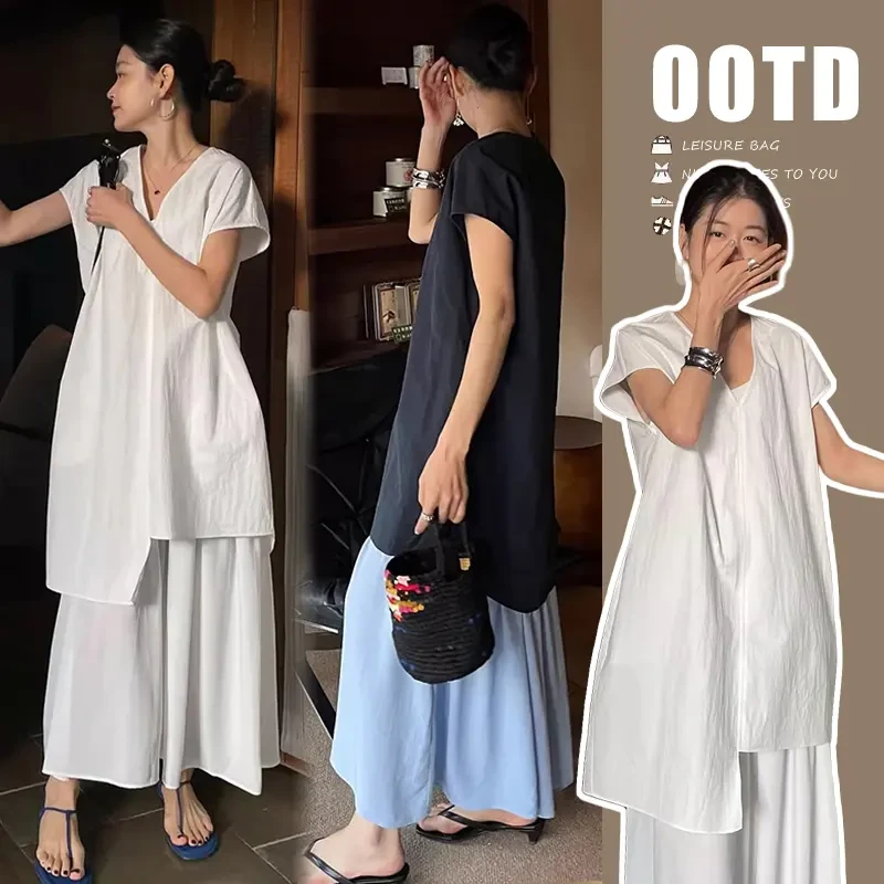 孕妇两件套夏季薄款外穿2025新款休闲低领宽松上衣显瘦气质吊带裙
