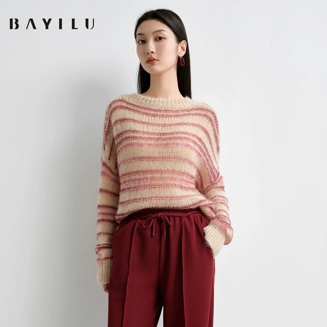 【力力淘】芭依璐2025春季毛衣女复古休闲套衫针织毛衫91S0001