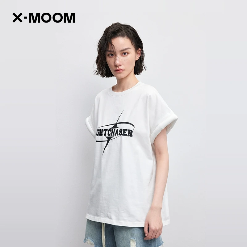 X--MOOM夏季女士新款字母印花纯棉宽松圆领短袖T恤ZWXTA19818