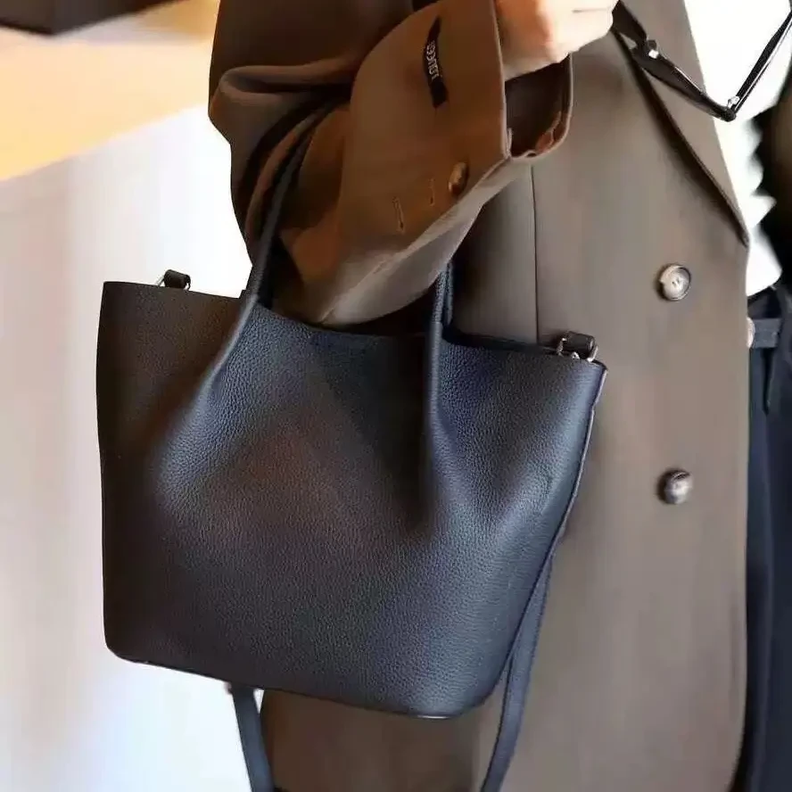 3313简约百搭荔枝纹小托特包菜篮子手提包单肩斜挎包