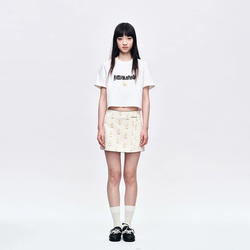 HERLIAN 2025夏季新品女士字母logo拼接袖长TEE