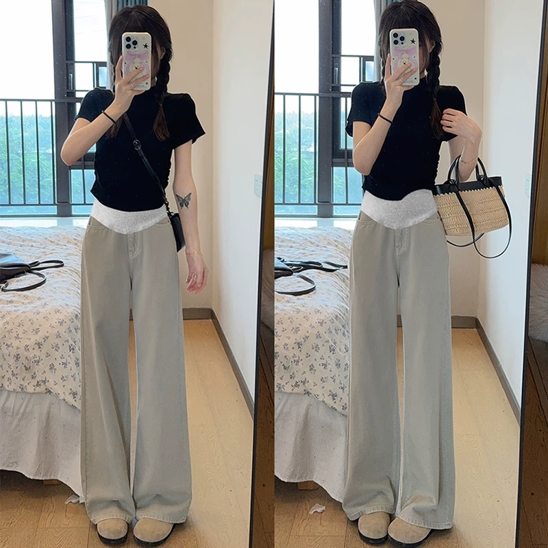 孕妇阔腿牛仔裤女春夏季新款宽松薄款垂感高腰显瘦休闲裤