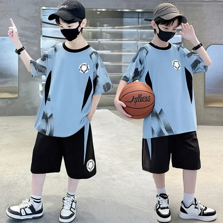 男童夏装速干冰丝运动套装2025新款中大童夏季薄款儿童儿童短裤