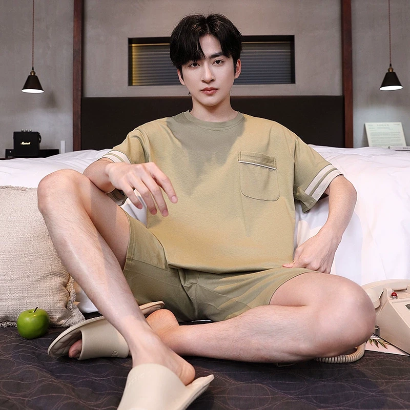 睡衣男士夏季纯棉短袖2025新款青少年休闲男生夏天宽松家居服套装