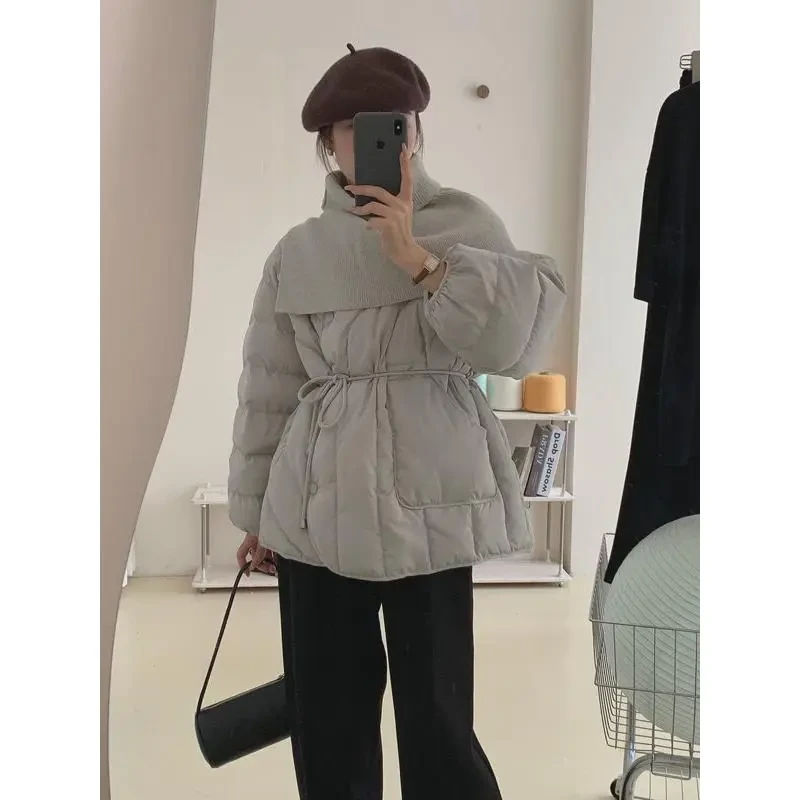 9492大码胖mm显瘦短款棉服女冬季新款宽松收腰针织围脖棉袄厚外套