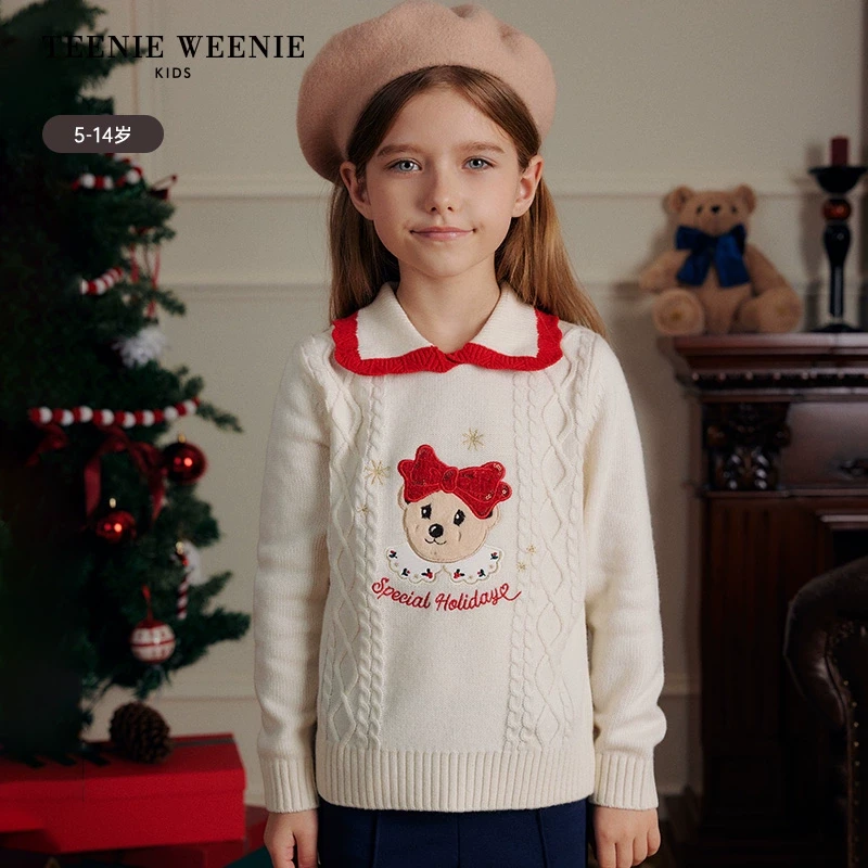 TeenieWeenieKids25年新款女童甜美可爱翻领套头毛衣TKKW251151A