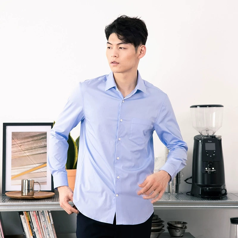 中和休闲合身翻领衬衫男正装秋新款长袖商务衬衣潮G73166311