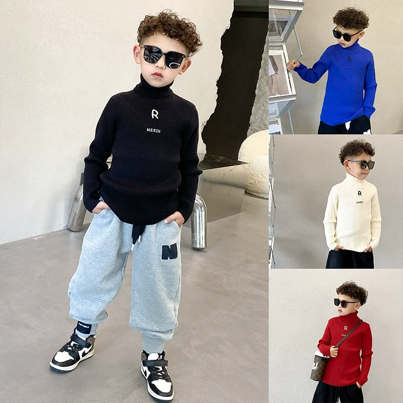针织打底线衫秋冬季男童半高领纯色长袖洋气百搭中大童毛衣S5909