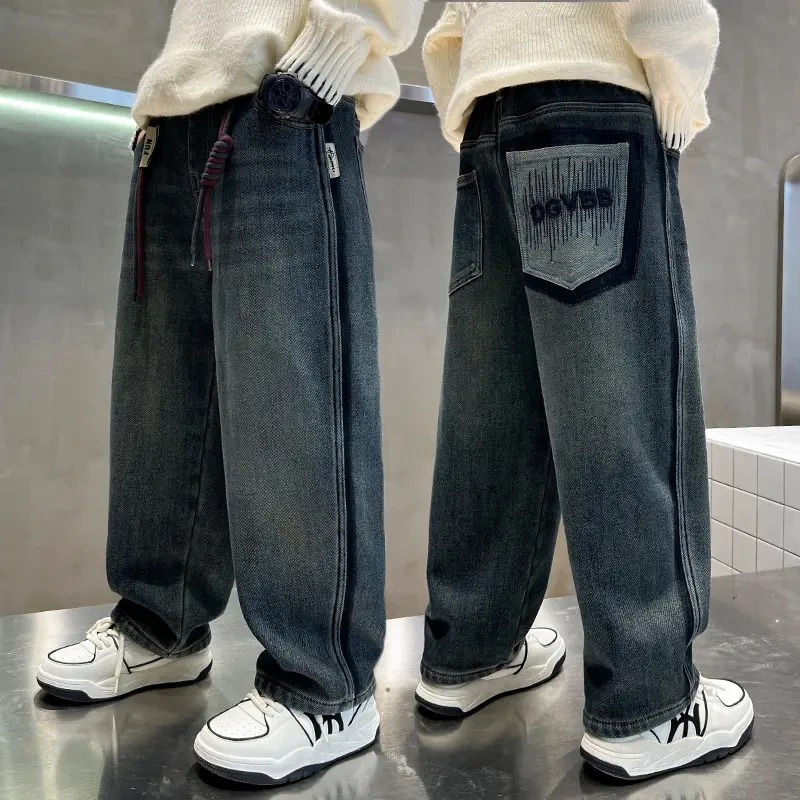 男童裤子儿童春装牛仔裤2025春秋新款中大童休闲宽松直筒洋气长裤