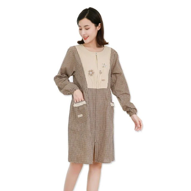 源头好货围裙家用厨房防水防油时尚长袖加大工作服可爱日系拉链成