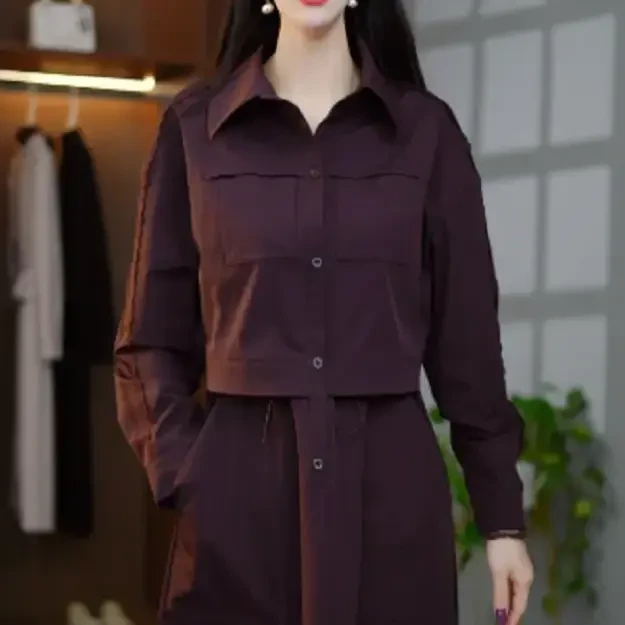 2025气质简约新款百搭时尚减龄收腰连衣裙显瘦长袖洋气宽松