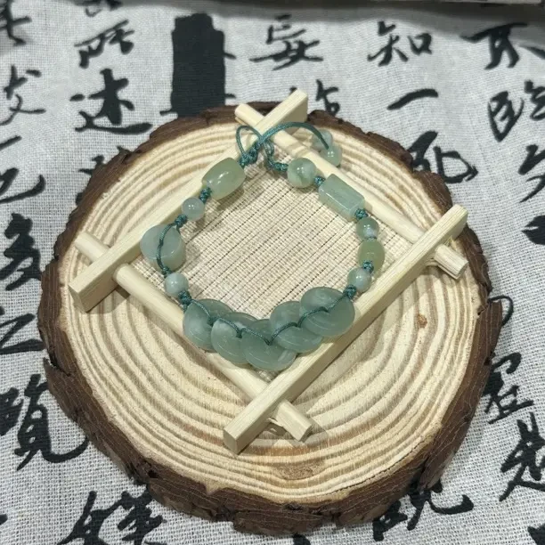 天然岫玉青提奶盖五帝钱手工创意手绳