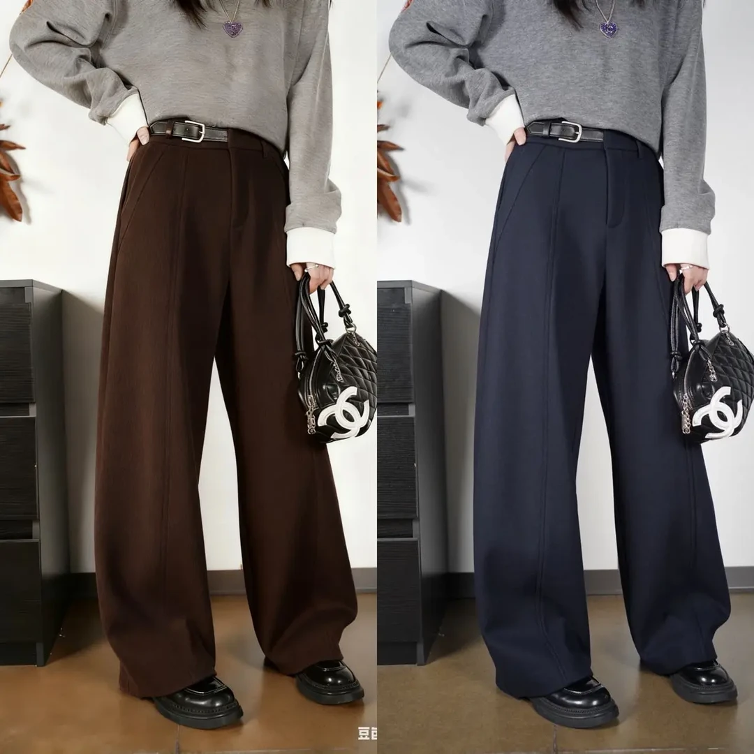 秋冬厚款呢子贝斯裤糯感垂感宽松显瘦阔腿女裤