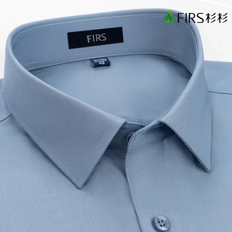 杉杉夏季男士商务蓝色短袖衬衫高端轻奢正装宽松休闲抗皱衬衣男款
