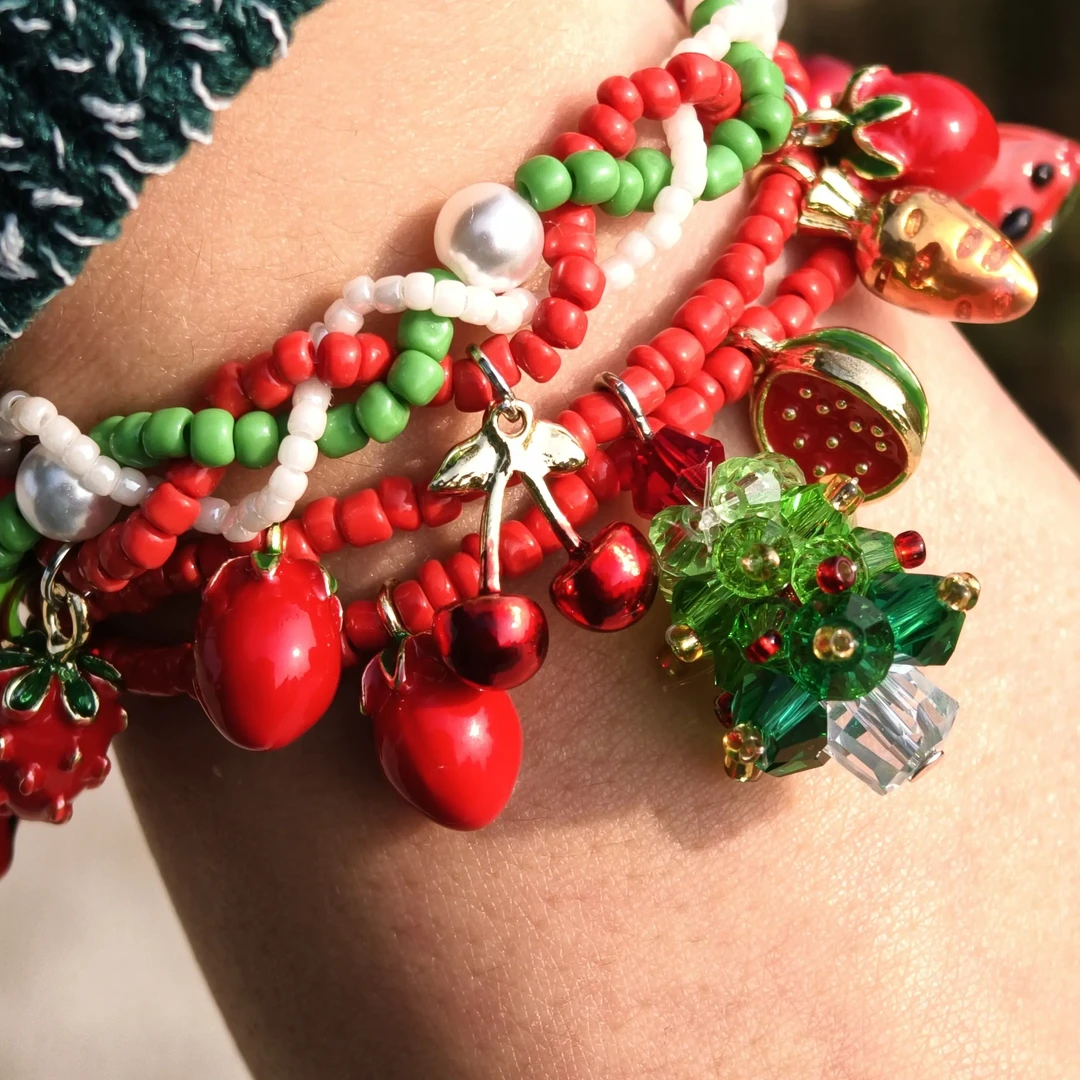 铜合金亚克力手链 铜合金亚克力 圣诞元素铃铛麋鹿雪人手工编织