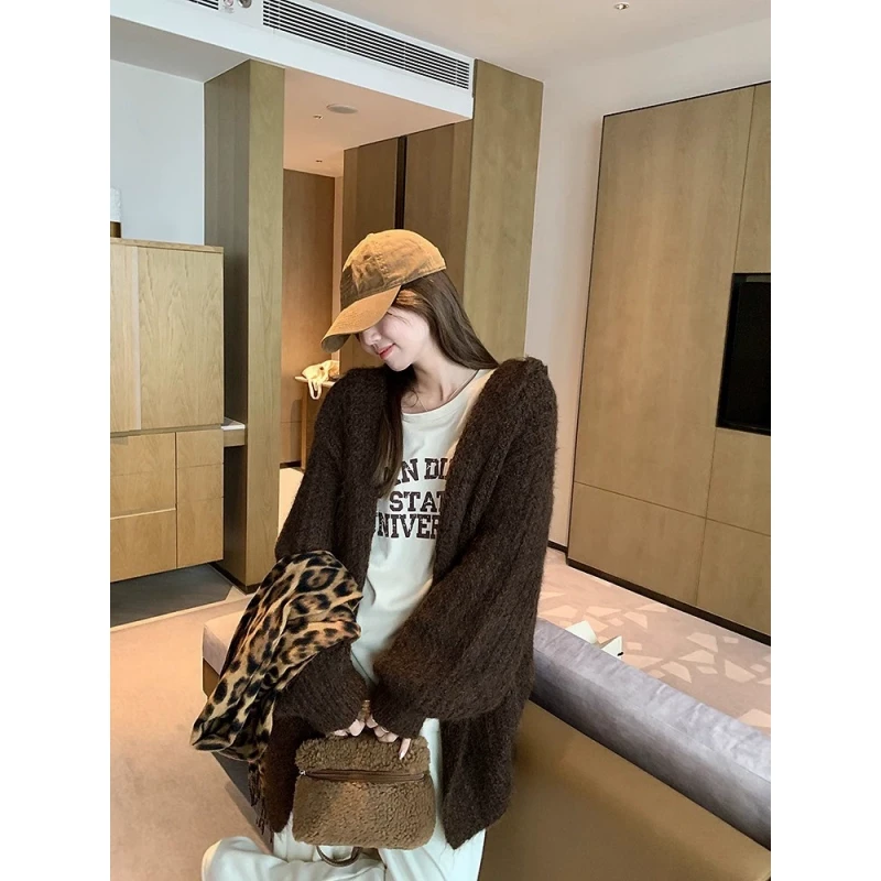 【年货捡漏】乌77灯笼袖连帽毛衣外套女慵懒风宽松显瘦中长款开衫