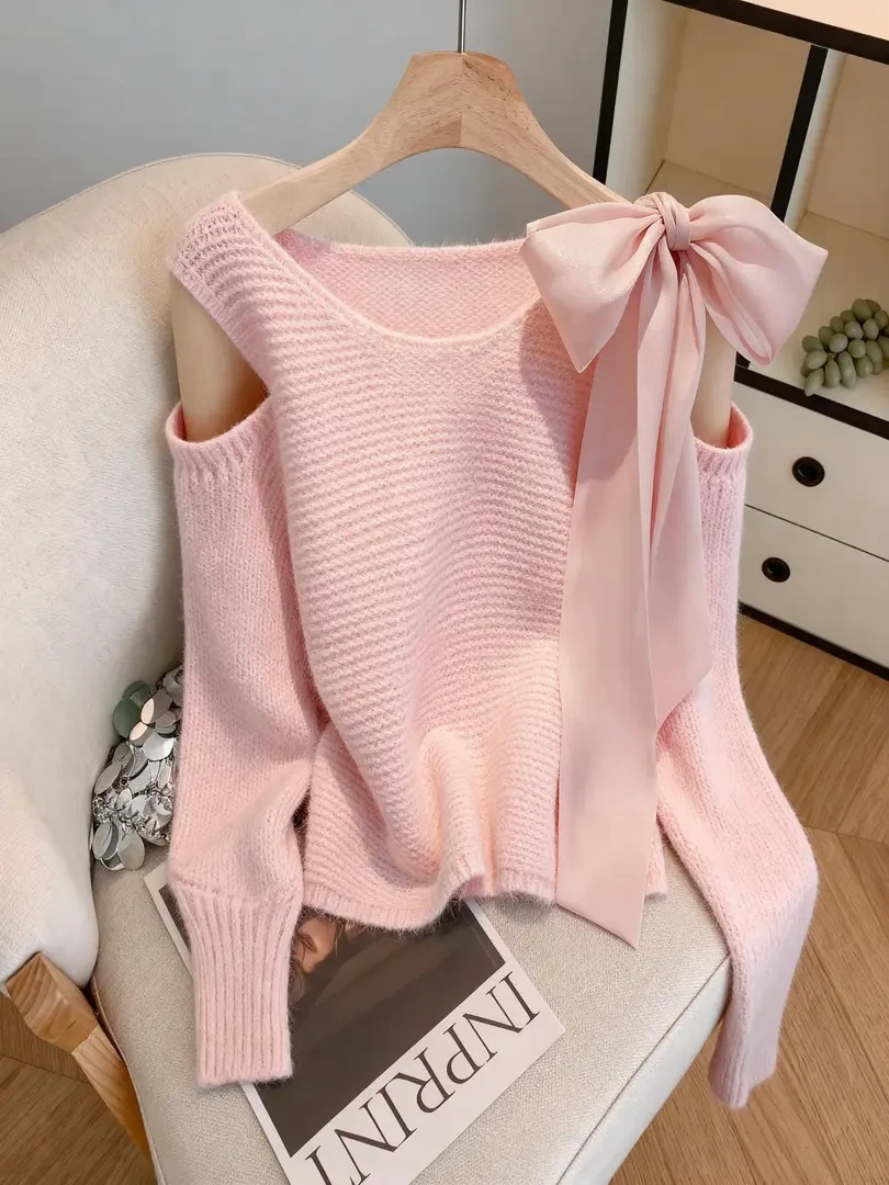 法式系带蝴蝶结温柔风毛针织衫2025秋冬季小众炸街高级感女装
