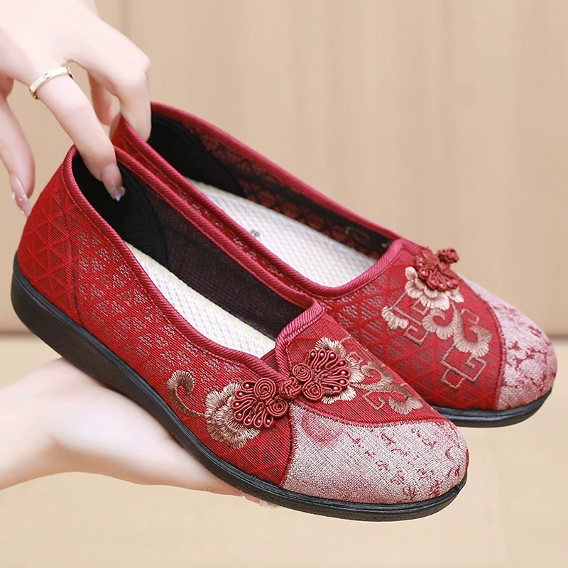 老北京布鞋女网鞋复古奶奶鞋轻便舒适透气防滑中老年妈妈鞋绣花鞋