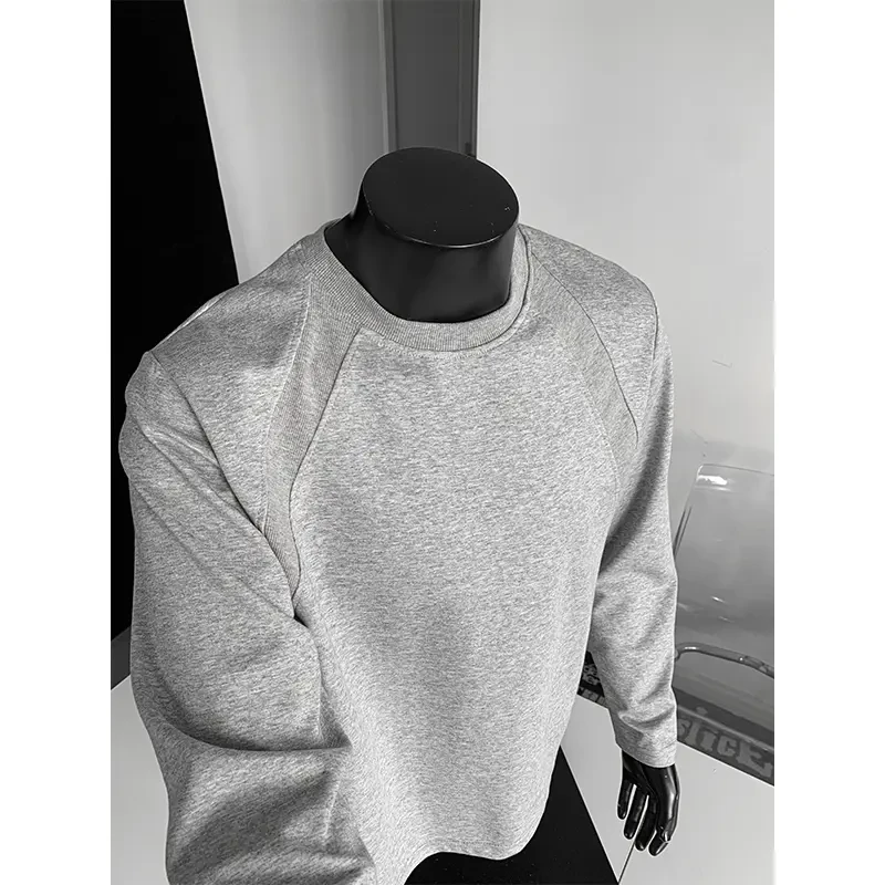 美式潮牌长袖T恤男款春秋季拼接设计休闲卫衣高级感宽松圆领上衣