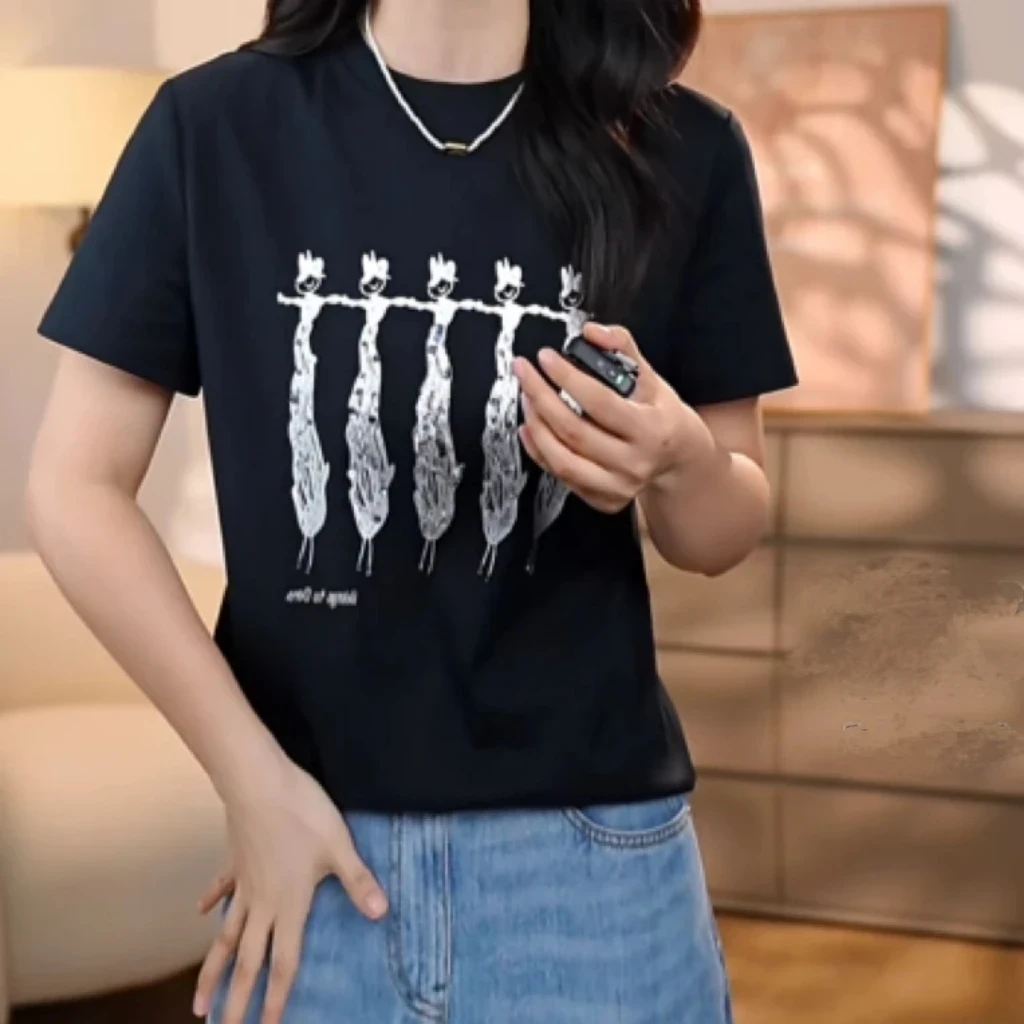 夏季新款时尚休闲舒适涂鸦圆领短袖棉夏季棉质圆领