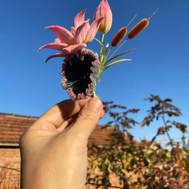 非遗绒花荷花发簪发夹