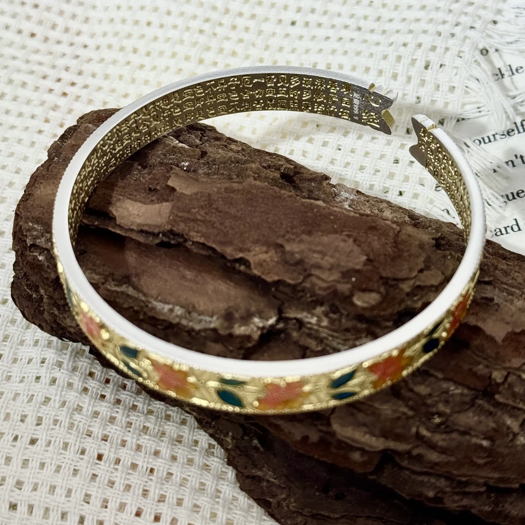 足银手镯 足银描金法琅压花开口手镯