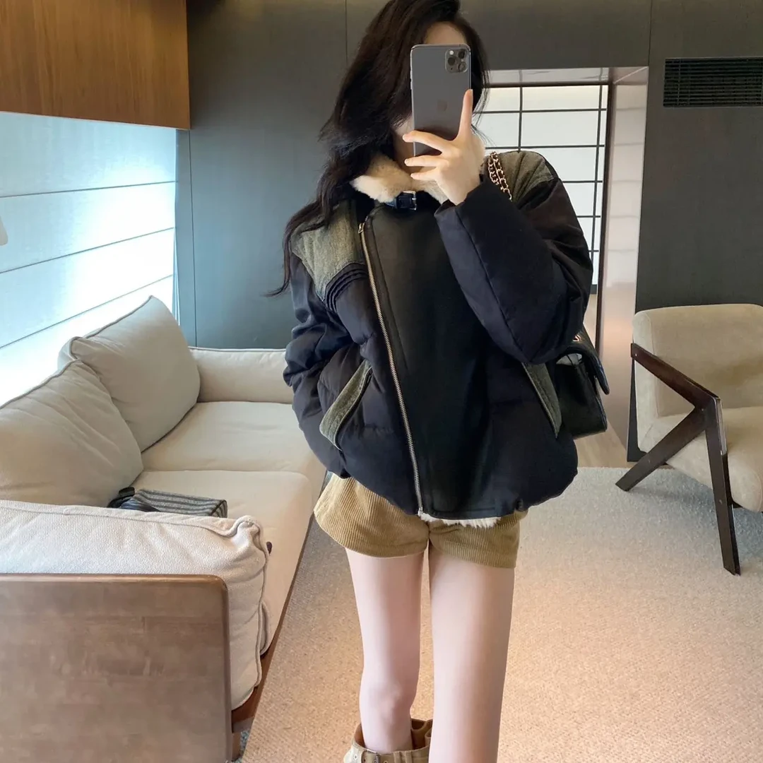 南油高品质羊毛拼接宽松型秋冬立领休闲短款休闲风保暖外套