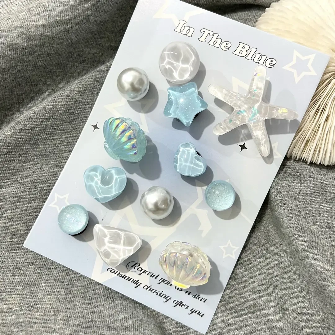 蓝色秘密海星贝壳海洋洞洞鞋扣鞋花diy配饰装饰透闪亮晶晶可拆卸