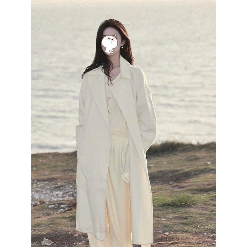 米白色双面羊绒大衣女2024秋冬新款高级感中长款羊毛呢外套赫本风