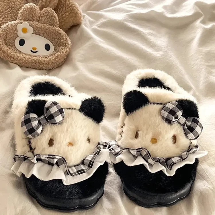 kt猫卡通毛毛拖鞋女外穿2025秋冬新款厚底保暖加绒防滑休闲棉拖s