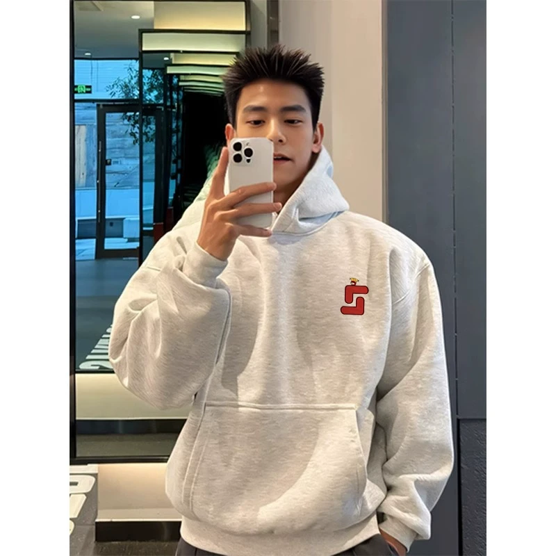 小众潮牌重磅灰色连帽卫衣男款春季新款美式高街oversize宽松上衣