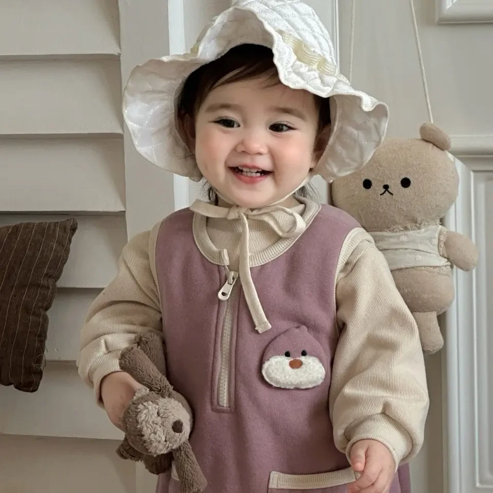 【青货不退换】丸纸可爱女宝冬季加绒企鹅小熊连体背带童装55033