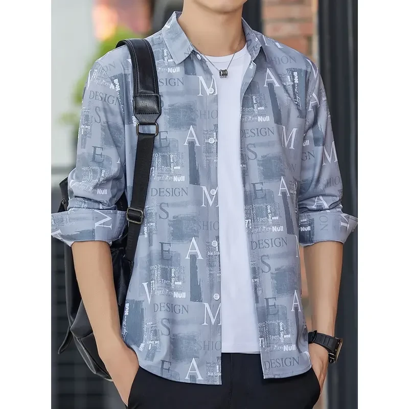 夏季男士长袖衬衫薄款冰丝凉感休闲透气外穿衬衣宽松港风潮牌外套