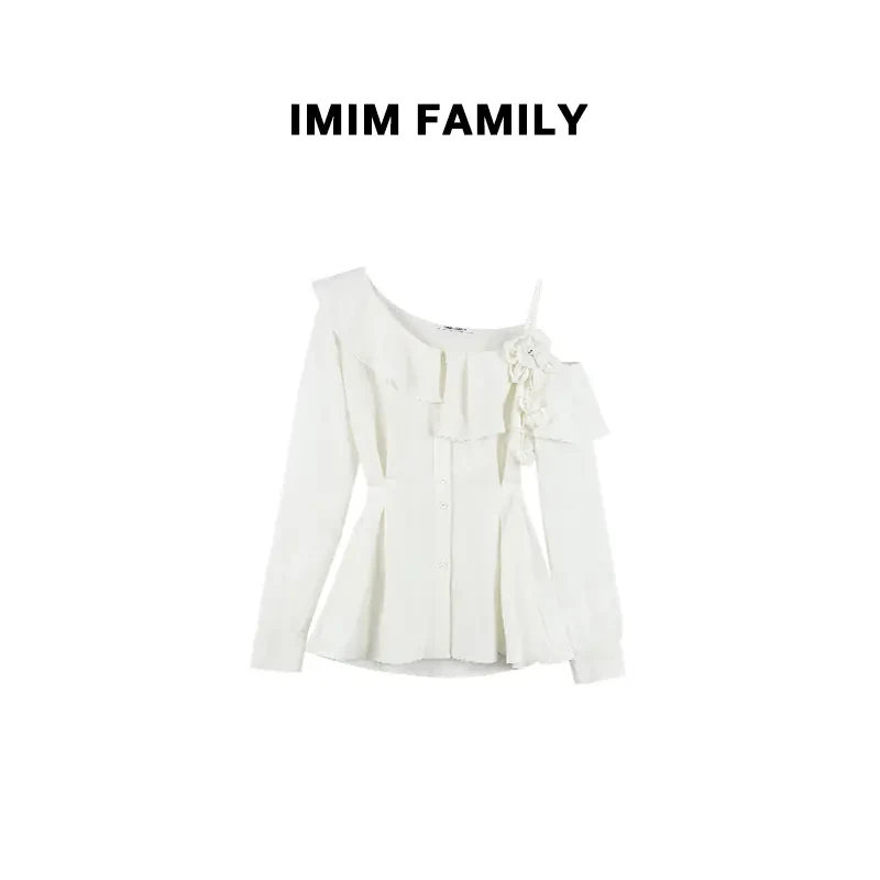 “花园奇遇记”韩系纯欲风斜肩花朵流苏设计时尚轻职风长袖衬衫女